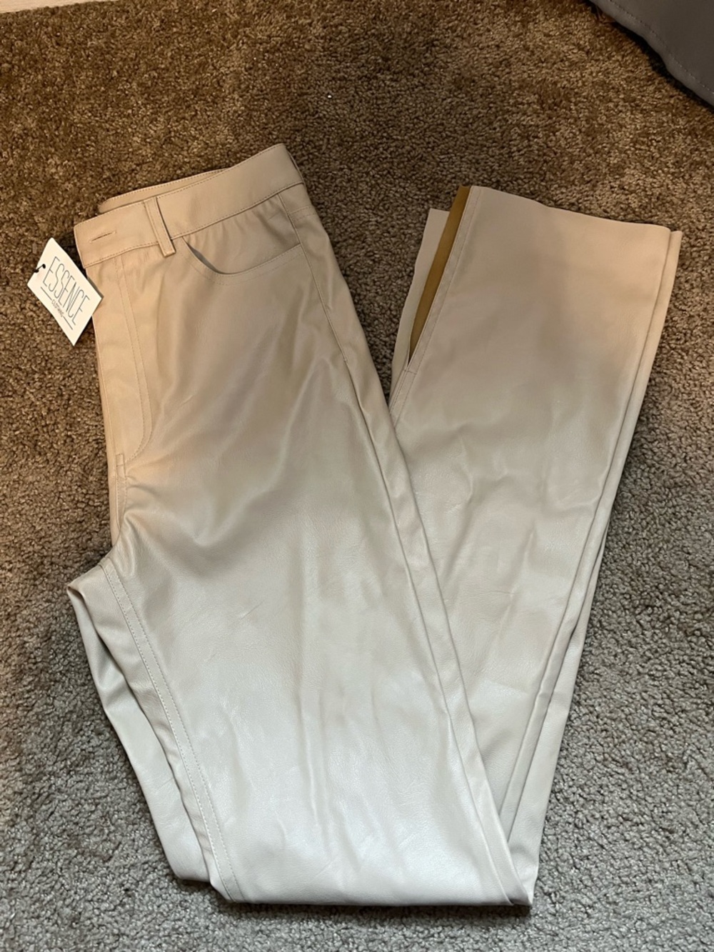 4SI3NNA Cream Boot Cut Faux Leather Pants